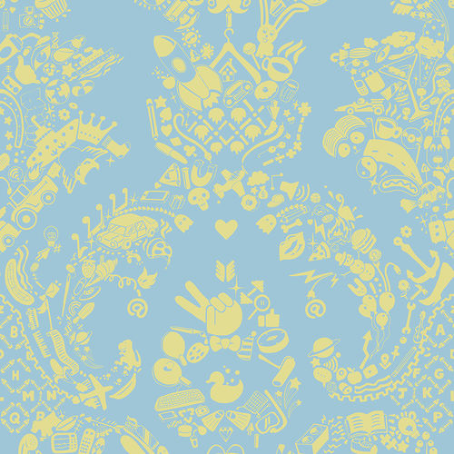 Tapete / originelles Design - NEW WORLD DAMASK - BLUE &amp; LIME - Mineheart - Vlies / Motiv / Stoffoptik