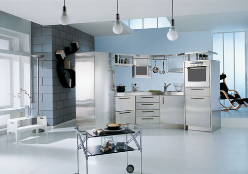 Moderne Küche - VENUS - ARCA CUCINE ITALIA S.R.L. - Edelstahl / Edelstahl / mit Griffen