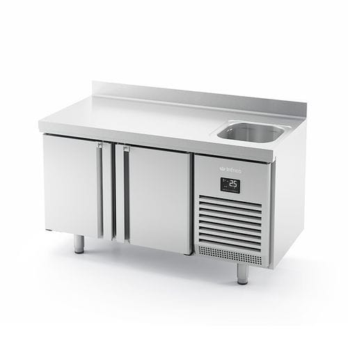 Polyurethan-Zubereitungstisch - BMPPF 1500 II - INFRICO, S.L. - gekühlt / mit Stauraum / mit Waschbecken