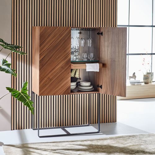 Moderner Barschrank - CHEERS  - LAMBERT - amerikanischer Nussbaum / Glas / Holzfurnier