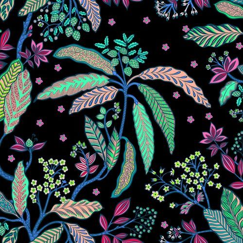 Moderne Tapete - BIBI - Olivier Thévenon Selection - Blumenmotiv / Stoffoptik / mehrfarbig