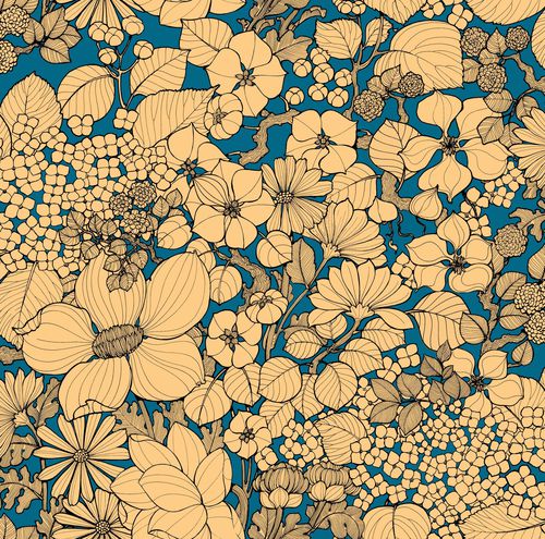 Moderne Tapete - SUZIE    - Olivier Thévenon Selection - Blumenmotiv / Stoffoptik / blau