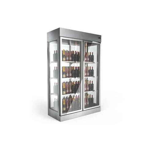 Verkaufskühlvitrine - Las Vegas - Moving Glass & Metal Design - Edelstahl / mit Flügeltür / mit justierbaren Regalbrettern