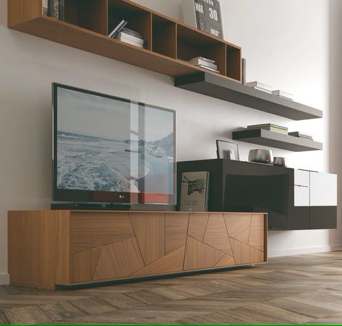 Moderne Wohnwand - KENIA - MEGAMOBILIARIO - Holzfurnier / mit Regal / mit integriertem Stauraum