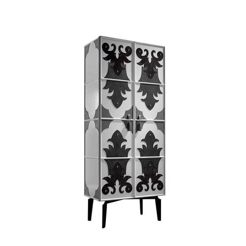 Hohes Sideboard - VALENTINA - Colección Alexandra - modern / Eisen / Leder