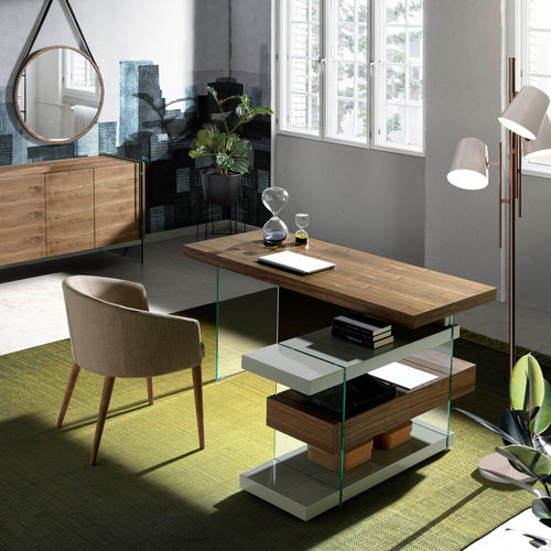 Bodenstehender Schreibtisch - 3003 - Angel Cerdá - modern / Nussbaum / Hartglas