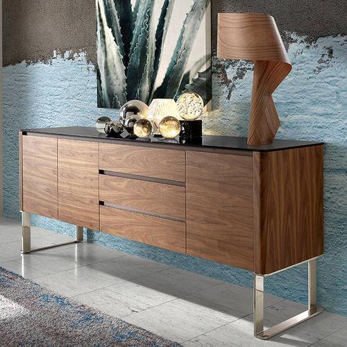 Modernes Sideboard - 3060 - Angel Cerdá - Nussbaum / Edelstahl / Glas