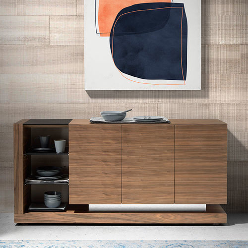 Modernes Sideboard - 3140 - Angel Cerdá - Nussbaum / Glas / mit Regal