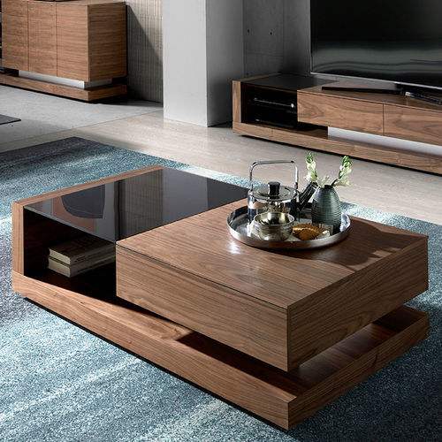 Moderner Couchtisch - 2061 - Angel Cerdá - Rauchglas / Holzfurnier / Gestell aus rostfreiem Edelstahl