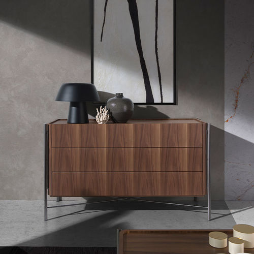 Moderne Kommode - 7139 - Angel Cerdá - Nussbaum / Edelstahl / rechteckig