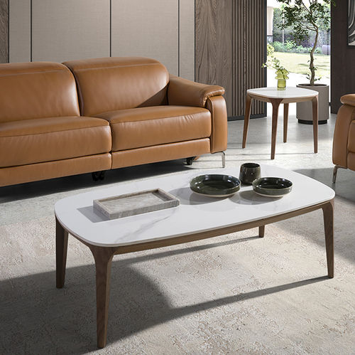 Moderner Couchtisch - 2132 - Angel Cerdá - Porzellan / Gestell aus Furnierholz / oval