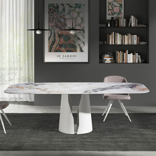 Moderner Esstisch - 1135 - Angel Cerdá - Marmor / Gestell aus bemaltem Stahl / oval