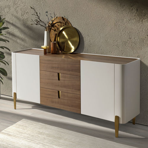 Modernes Sideboard - 3274 - Angel Cerdá - polierter Edelstahl / Holzfurnier / Nussbaum