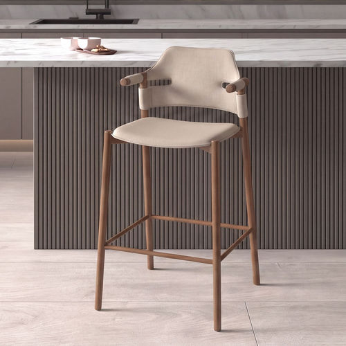 Moderner Hocker - 4253 - Angel Cerdá - Leder / Gestell aus Holz / mit Fußstütze