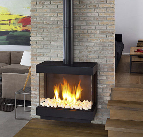 Gaskaminofen - STANDALONE 75 TS - Ortal USA - wandmontiert / modern / Metall