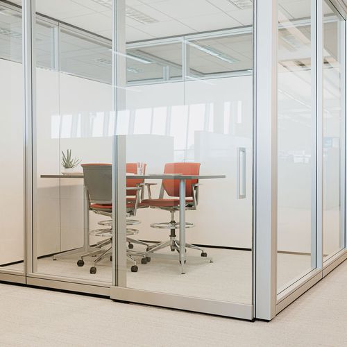 Abnehmbare Trennwand - ENCLOSE - Haworth - Schiebe / mit Glasfront / Laminat
