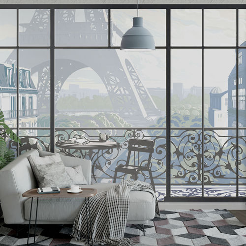 Moderne Tapete - WINDOW ON EIFFEL TOWER #3 - Papiers de Paris - Städtemotiv / 3D-Effekt / bedruckt