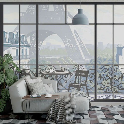 Moderne Tapete - WINDOW ON EIFFEL TOWER #2 - Papiers de Paris - Szenen / Tapetenoptik / bedruckt