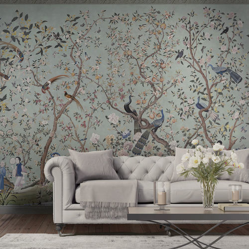 Klassische Tapete - CHINOISERIE 18TH - Papiers de Paris - Blumenmotiv / Tiermuster / chinesisches Motiv