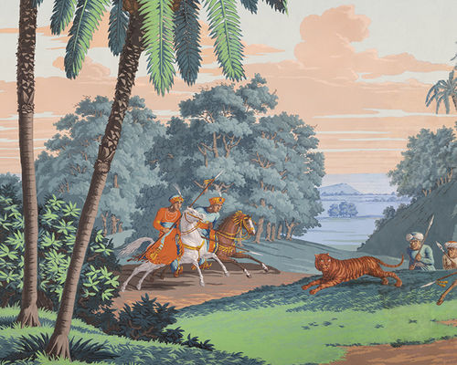 Stil-Tapete - La Grande Chasse au Tigre dans l'Inde - Papiers de Paris - Panorama / Tapetenoptik / PVC-frei