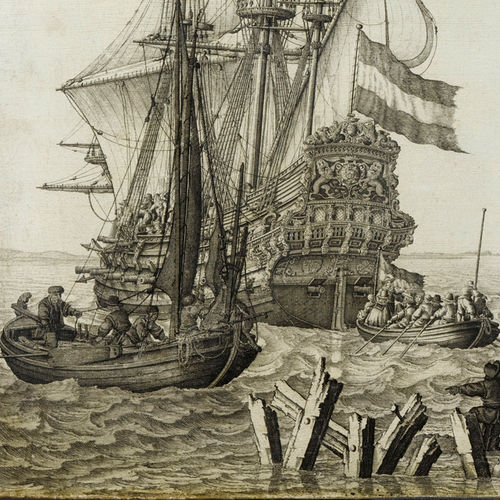 Klassische Tapete - SEASCAPE IN GRISAILLE - Papiers de Paris - Szenen / Stoffoptik / grau