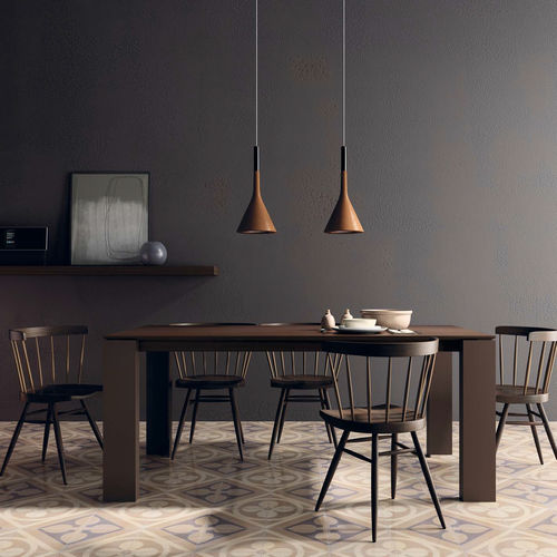Moderner Esstisch - T06  - VIVE - MUEBLES VERGE S.L. - Holz / Keramik / lackiertes Glas
