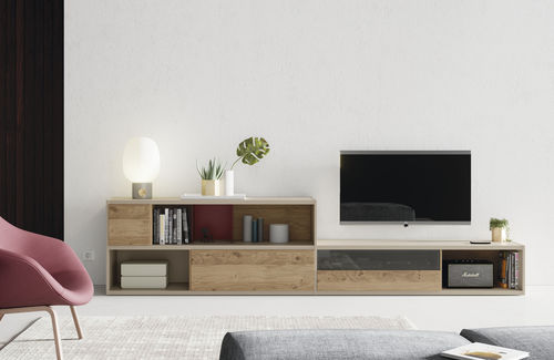 Moderne Wohnwand - EST104 - VIVE - MUEBLES VERGE S.L. - Holz / Glas