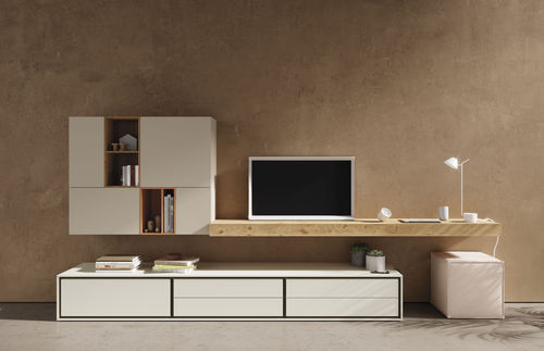 Moderne Wohnwand - BOOK 01 - VIVE - MUEBLES VERGE S.L. - lackiertes Holz / Eiche