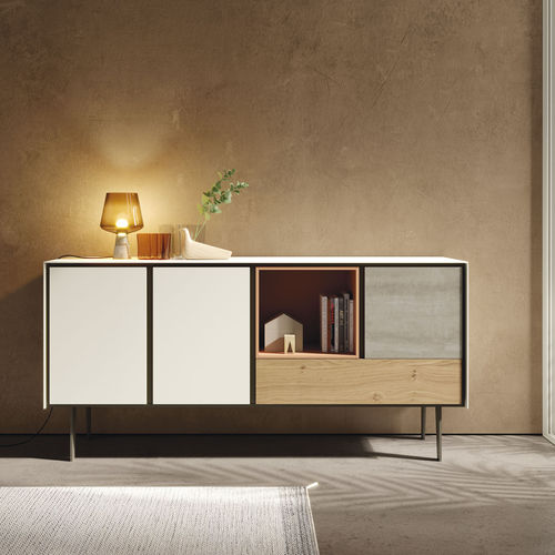 Modernes Sideboard - BOOK 02 - VIVE - MUEBLES VERGE S.L. - lackiertes Holz / Eiche / Glas
