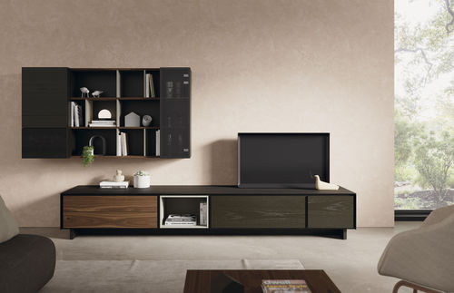 Moderne Wohnwand - BOOK 08 - VIVE - MUEBLES VERGE S.L. - lackiertes Holz / Nussbaum / Glas