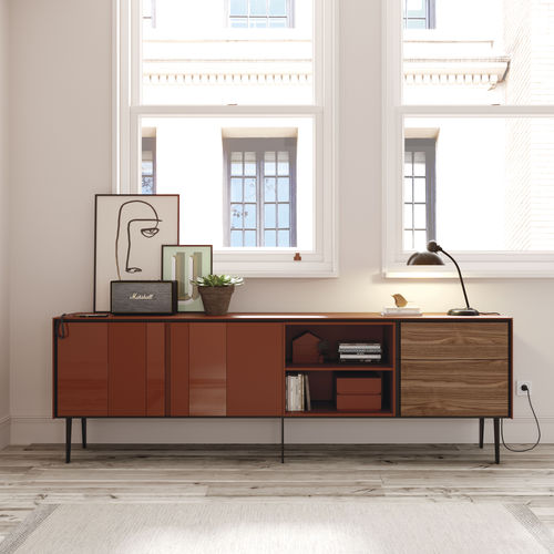 Modernes Sideboard - BOOK 17 - VIVE - MUEBLES VERGE S.L. - lackiertes Holz / Nussbaum / Glas