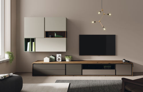 Moderne Wohnwand - BOOK 23 - VIVE - MUEBLES VERGE S.L. - lackiertes Holz / Eiche / Glas