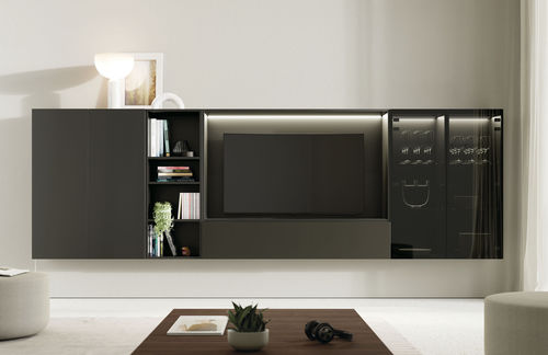 Moderne Wohnwand - ON SAL&Oacute;N 12 - VIVE - MUEBLES VERGE S.L. - Holzfurnier / mattlackiertes Holz / lackiertes Glas