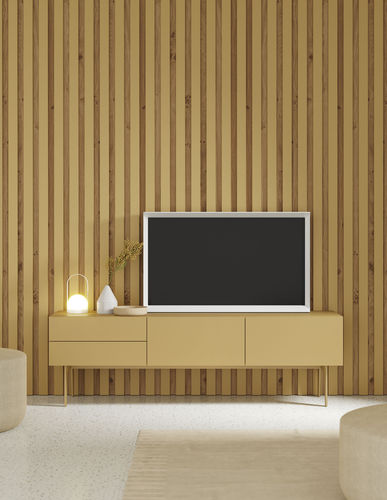 Stil-Wohnwand - COMPACT SALON 5 - VIVE - MUEBLES VERGE S.L. - mattlackiertes Holz / für TV / mit Schublade