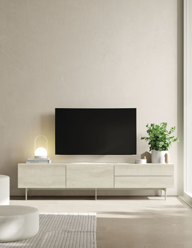 Modernes Fernsehmöbel - COMPACT SALON 6 - VIVE - MUEBLES VERGE S.L. - mit Schubladen / mattlackiertes Holz / Keramik