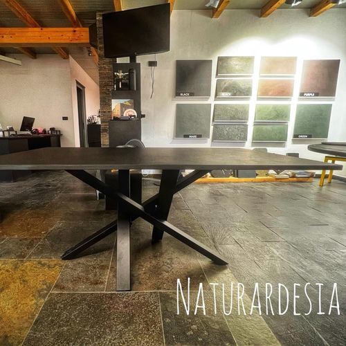 Moderner Esstisch - ZEN - BLACK SLATE  - MAP Slate Srl - Schiefer / Gestell aus pulverbeschichtetem Stahl / rechteckig