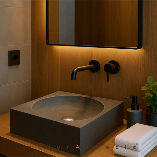Aufsatzwaschbecken - SOFIA - BLACK SLATE  - MAP Slate Srl - Schiefer / individuell gestaltbar / quadratisch