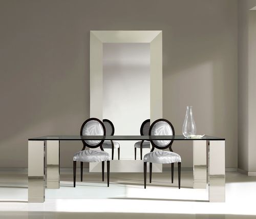 Moderner Esstisch - T-863 - ArtesMoble - Hartglas / Gestell aus MDF / Gestell aus rostfreiem Edelstahl