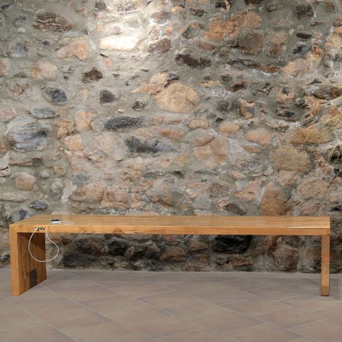 Bank für den öffentlichen Raum / minimalistisches Design - BANCAFINA B - FREPAT URBAN EQUIPMENT - Holz / Stahl / mit Ladestation für Smartphone und Tablet