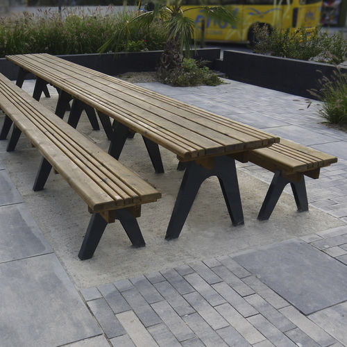 Moderner Picknicktisch - COMPAS - FREPAT URBAN EQUIPMENT - Holz / galvanisiertem Stahl / rechteckig