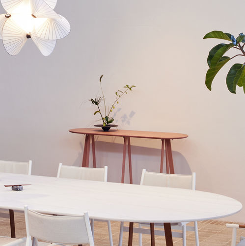 Moderner Konsolentisch -  Plat-O Server Small - HALDANE - Dekton® / Gestell aus rostfreiem Edelstahl / oval