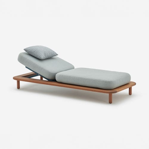 Moderne Sonnenliege - SWARTBERG - HALDANE - Stoff / Aluminium / Iroko