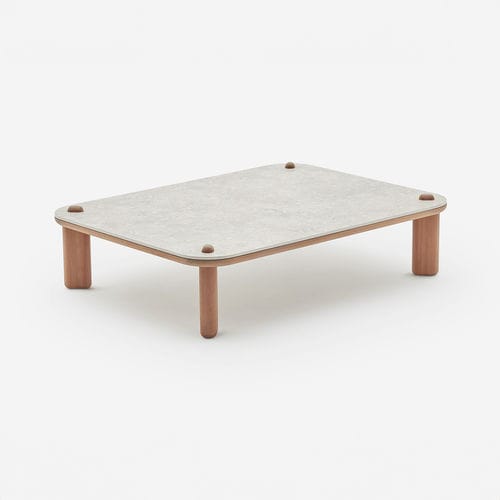 Moderner Couchtisch - KNOPPIE MEDIUM - HALDANE - Dekton® / Gestell aus Iroko / rechteckig
