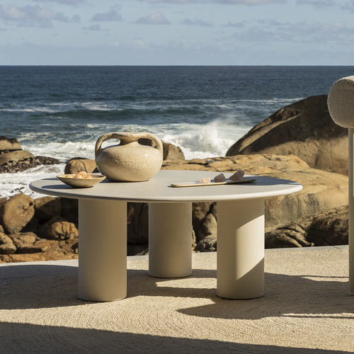 Moderner Couchtisch - Dombolo Large - HALDANE - Dekton® / Gestell aus Edelstahl / kreisförmig