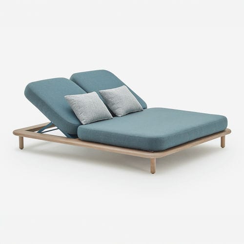 Moderne Sonnenliege - SWARTBERG - HALDANE - Stoff / Iroko / Holz