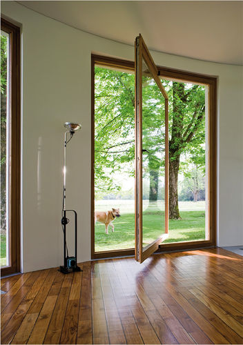 Eingangstür - SYSTEM - Panto spa - Holz / mit seitlicher Drehachse / Glas
