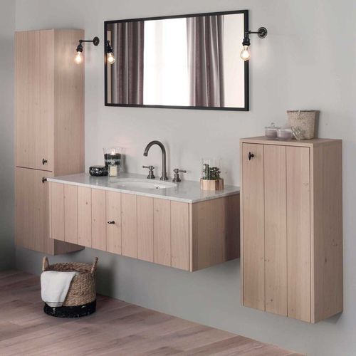 Wandmontierter Waschtisch-Unterschrank - LODGE - Aqua Prestige - Eiche / Stein / Holzfurnier