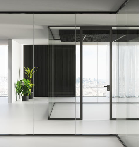 Festinstallierte Trennwand - MOOD M2 - Las Mobili - mit Glasfront / Metall / für professionellen Einsatz