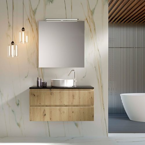 Wandhängender Waschtisch-Unterschrank - 01 - Mi baño - Keramik / melaminbeschichtet / Stein