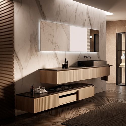 Wandhängender Waschtisch-Unterschrank - 01 - Mi baño - Glas / Stein / modern
